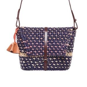 AAKS Sinsi Dot Navy Blue Raffia Crossbody Bag NWOT